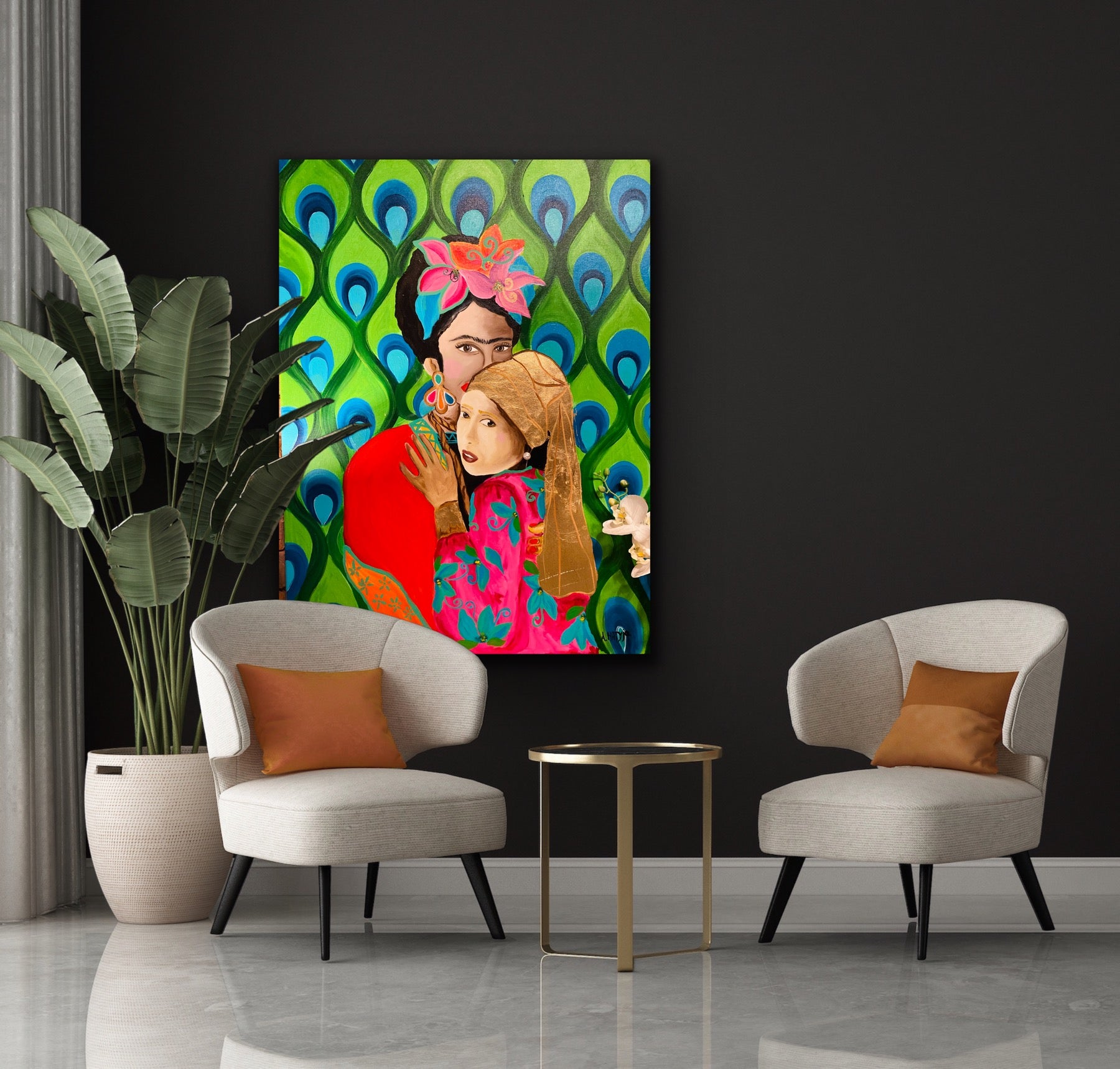 In a friendly embrace